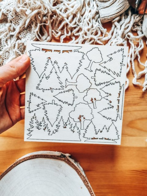 DEKOR - zestaw Drzewa 01 (14,5cm x 14,5cm) - - - (choinka las drzewko drzewo choinki)