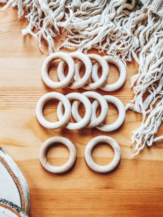 Kółka drewniane 55mm (10szt) - (kółko do makramy kwietnika, kółka, pierścienie na kwietnik, pierścień na głowę głowa aniołka ani