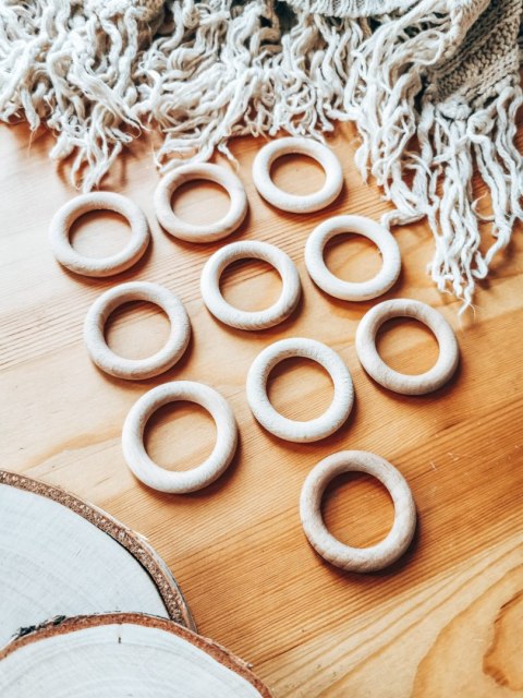 Kółka drewniane 55mm (10szt) - (kółko do makramy kwietnika, kółka, pierścienie na kwietnik, pierścień na głowę głowa aniołka ani