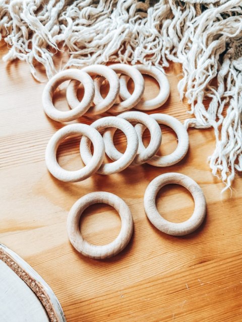 Kółka drewniane 55mm (10szt) - (kółko do makramy kwietnika, kółka, pierścienie na kwietnik, pierścień na głowę głowa aniołka ani