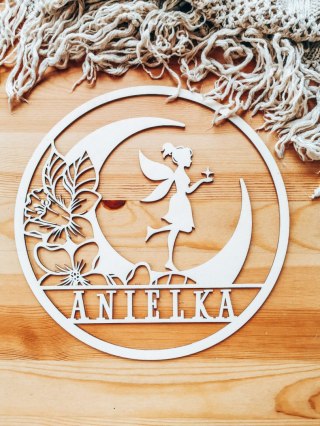 Koło z imieniem - wróżka - (obręcz imienna z wróżką z księżycem, księżyc)