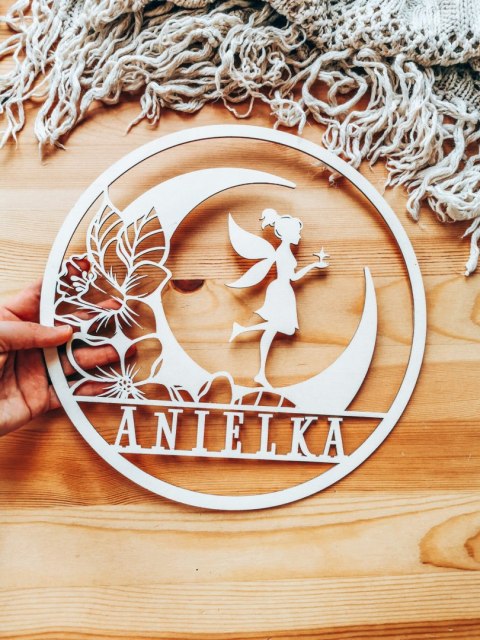 Koło z imieniem - wróżka - (obręcz imienna z wróżką z księżycem, księżyc)