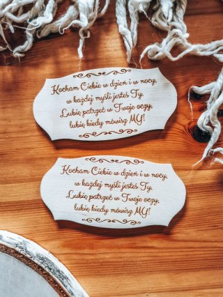 Lubię patrzeć w twoje oczy... wierszyk - TABLICZKA (2szt) 10cm/12cm/14cm - - - (na Ślub Walentynki, wiersz miłosny walentynkowy)