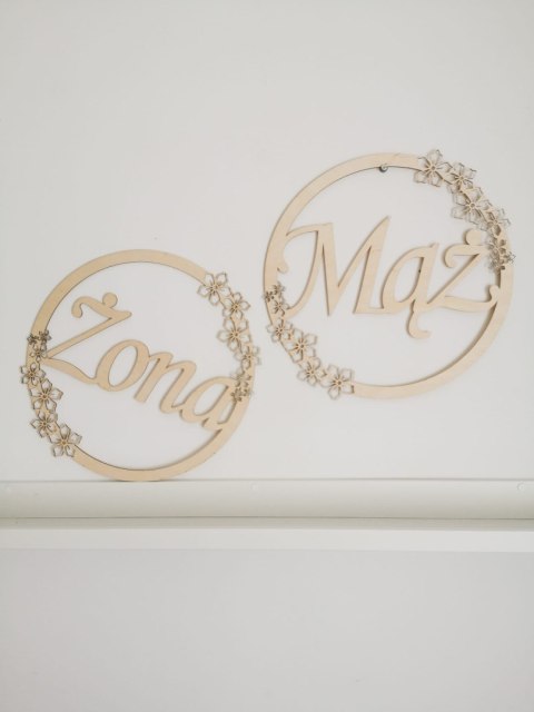 Obręcz (1szt) - koło Mąż / Żona - wzór kwiaty