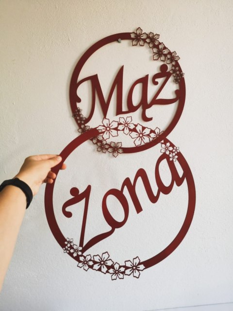 Obręcz (1szt) - koło Mąż / Żona - wzór kwiaty