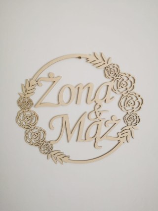 Obręcz (1szt) - koło Mąż / Żona - wzór róże