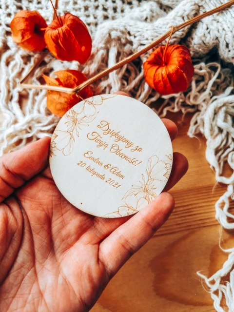 Podziękowanie MAGNES (3 wzory) - KWIATY - (podziękowanie ślubne dla gości, prezent)