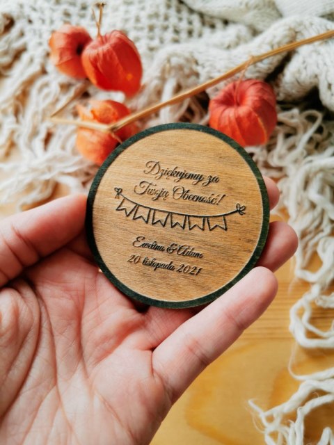 Podziękowanie MAGNES (5 wzorów) - LOVELY kolor, odwrócony grawer - (podziękowanie ślubne dla gości, prezent)