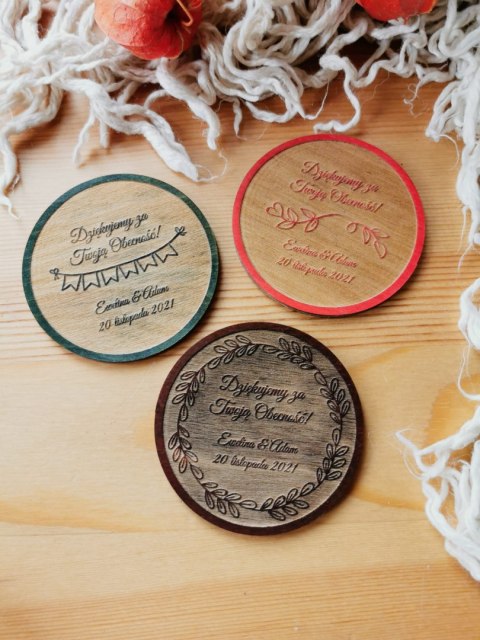 Podziękowanie MAGNES (5 wzorów) - LOVELY kolor, odwrócony grawer - (podziękowanie ślubne dla gości, prezent)