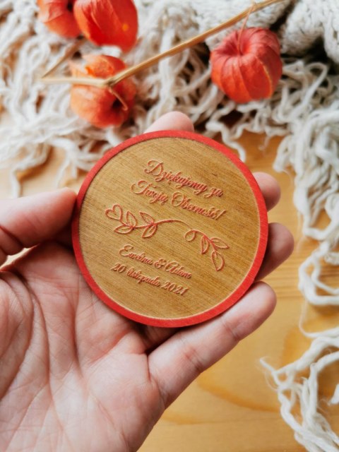 Podziękowanie MAGNES (5 wzorów) - LOVELY kolor, odwrócony grawer - (podziękowanie ślubne dla gości, prezent)