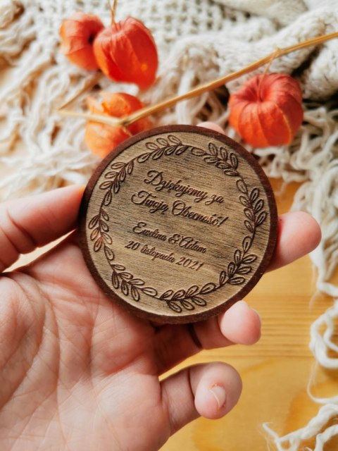 Podziękowanie MAGNES (6 wzorów) - WIANKI kolor, odwrócony grawer - (podziękowanie ślubne dla gości, prezent)