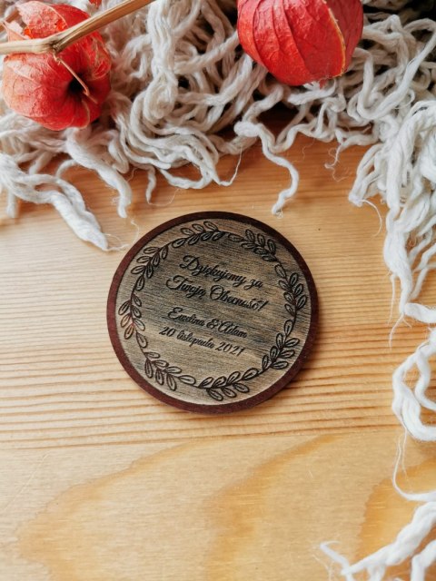 Podziękowanie MAGNES (6 wzorów) - WIANKI kolor, odwrócony grawer - (podziękowanie ślubne dla gości, prezent)