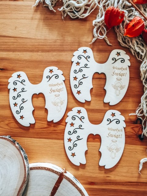 Skrzydła (12cm) (3szt) Wesołych Świąt - kształt M-03, ażur 04 - (skrzydełka do aniołka, skrzydła, aniołek, anioł, Boże Narodzeni