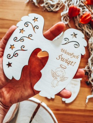 Skrzydła (12cm) (3szt) Wesołych Świąt - kształt M-03, ażur 04 - (skrzydełka do aniołka, skrzydła, aniołek, anioł, Boże Narodzeni