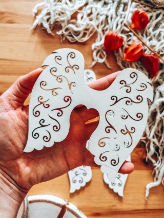 Skrzydła anioła (12cm) (3szt) - kształt M-04, ażur 01 - (skrzydełka do aniołka, aniołek, anioł)