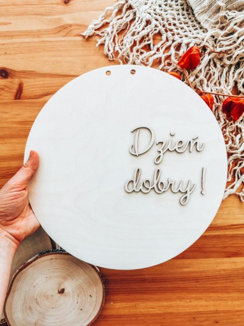 Tablica do wianka (1szt) - Dzień dobry! (tabliczka do wieńca, koło na wianek, baza na wieniec z kwiatów)