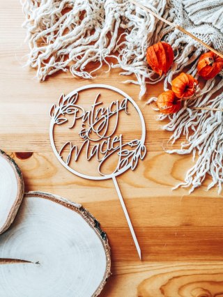 Toper na tort - Inicjały Imiona - obręcz 05 - gałązki 01 (TS-022)