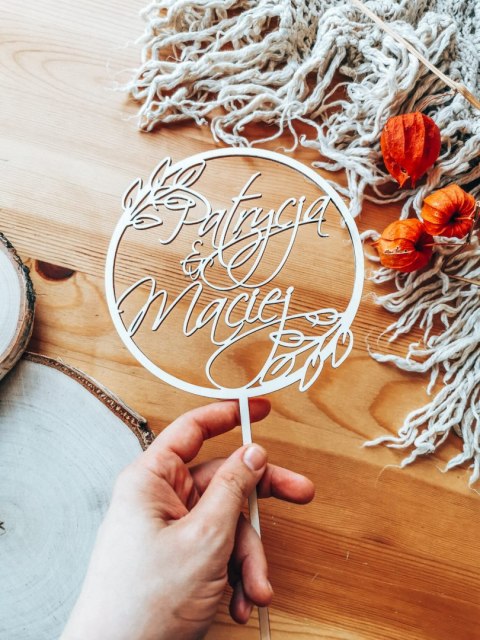 Toper na tort - Inicjały Imiona - obręcz 05 - gałązki 01 (TS-022)