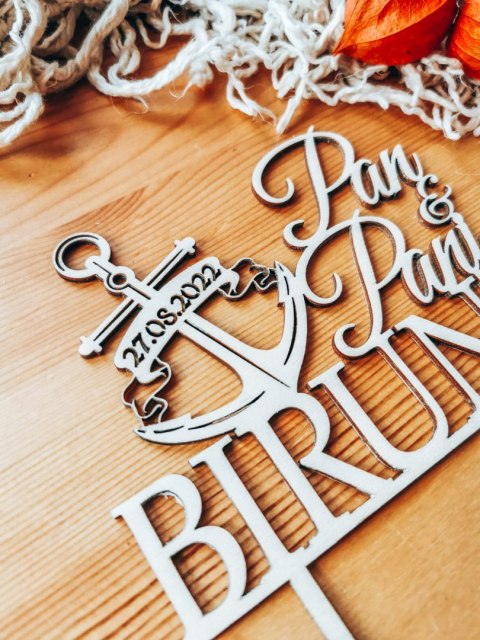 Toper na tort - Kotwica Imienna, styl marynistyczy (TS-021)