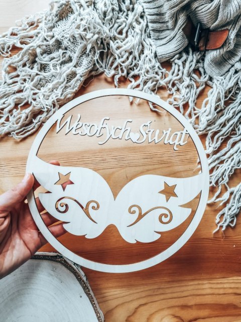 Wesołych Świąt (1szt) - koło ze skrzydłami (8 wzorów skrzydeł) (skrzydła do anioła, skrzydełka do aniołka, obręcz aniołek, gwiaz