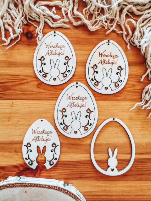 Zawieszka wielkanocna (4szt 2w1) - wzór 04 - Wesołego Alleluja królik 01 - - - (baza na Wielkanoc)