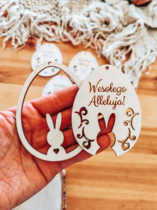 Zawieszka wielkanocna (4szt 2w1) - wzór 04 - Wesołego Alleluja królik 01 - - - (baza na Wielkanoc)
