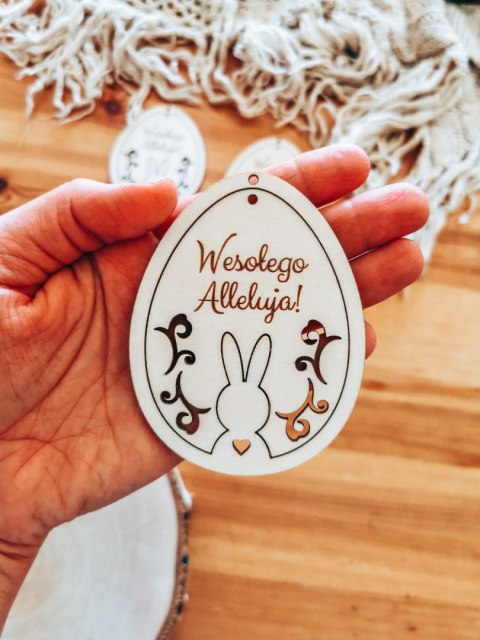 Zawieszka wielkanocna (4szt 2w1) - wzór 04 - Wesołego Alleluja królik 01 - - - (baza na Wielkanoc)