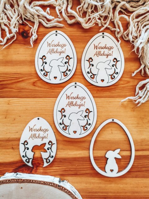 Zawieszka wielkanocna (4szt 2w1) - wzór 05 - Wesołego Alleluja królik 02 - - - (baza na Wielkanoc)