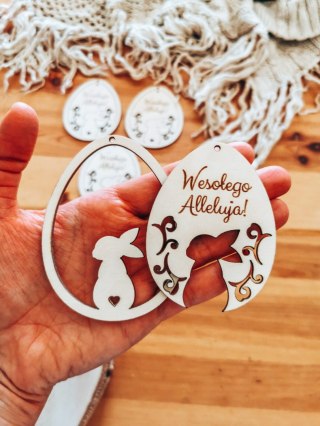 Zawieszka wielkanocna (4szt 2w1) - wzór 05 - Wesołego Alleluja królik 02 - - - (baza na Wielkanoc)