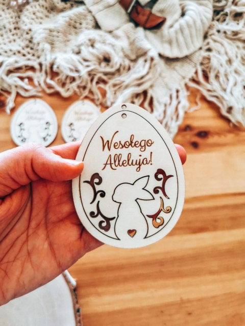 Zawieszka wielkanocna (4szt 2w1) - wzór 05 - Wesołego Alleluja królik 02 - - - (baza na Wielkanoc)