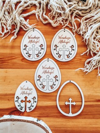 Zawieszka wielkanocna (4szt 2w1) - wzór 06 - Wesołego Alleluja krzyż - - - (baza na Wielkanoc)