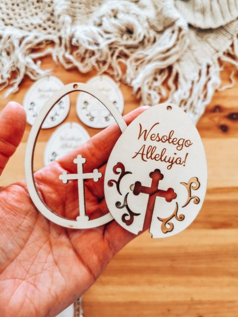 Zawieszka wielkanocna (4szt 2w1) - wzór 06 - Wesołego Alleluja krzyż - - - (baza na Wielkanoc)