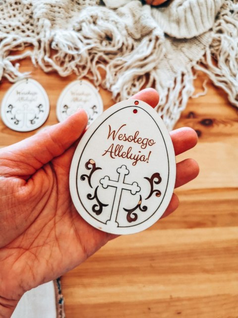 Zawieszka wielkanocna (4szt 2w1) - wzór 06 - Wesołego Alleluja krzyż - - - (baza na Wielkanoc)