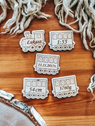 Aaa METRYCZKA /IMIONA - zestaw 5szt POCIĄG 3/4/5cm - - - (dowolny tekst, balony, balonik, baloniki, serduszka imiona, serce imię