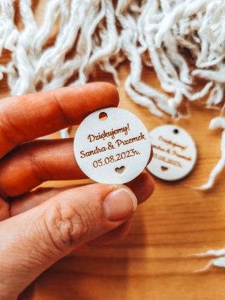 Bilecik KOŁO 3/4/5cm (2szt) - podziękowanie - - - (etykietka metka bilecik zawieszka kółko dla gości ślub komunia chrzest)