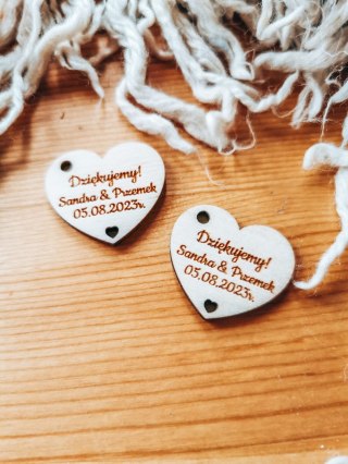 Bilecik SERCE 3/4/5cm (2szt) - podziękowanie - - - (etykietka metka bilecik zawieszka serca serduszko serduszka dla gości ślub k