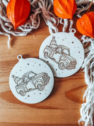 Bombka PEŁNA 8cm (2szt) - Auto 02 - - - (Wesołych Świąt, Cicha Noc, bombki i zawieszki choinkowe, do kolorowania, kolorowanka)