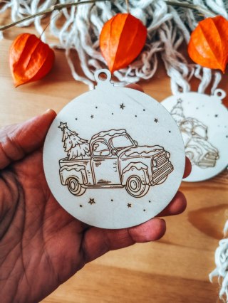 Bombka PEŁNA 8cm (2szt) - Auto 02 - - - (Wesołych Świąt, Cicha Noc, bombki i zawieszki choinkowe, do kolorowania, kolorowanka)