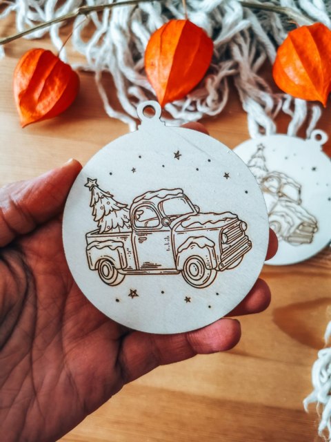 Bombka PEŁNA 8cm (2szt) - Auto 02 - - - (Wesołych Świąt, Cicha Noc, bombki i zawieszki choinkowe, do kolorowania, kolorowanka)