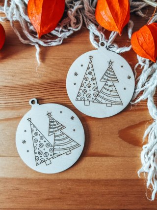 Bombka PEŁNA 8cm (2szt) - Choineczki - - - (Wesołych Świąt, Cicha Noc, bombki i zawieszki choinkowe, do kolorowania, kolorowanka