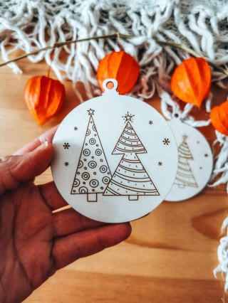 Bombka PEŁNA 8cm (2szt) - Choineczki - - - (Wesołych Świąt, Cicha Noc, bombki i zawieszki choinkowe, do kolorowania, kolorowanka