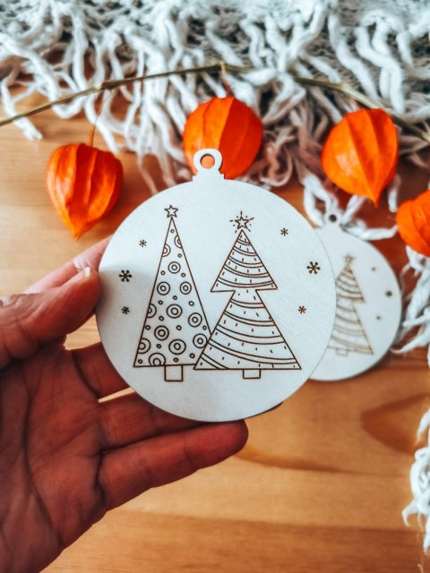 Bombka PEŁNA 8cm (2szt) - Choineczki - - - (Wesołych Świąt, Cicha Noc, bombki i zawieszki choinkowe, do kolorowania, kolorowanka