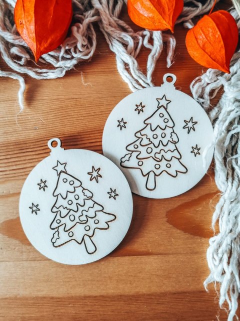 Bombka PEŁNA 8cm (2szt) - Choinka 01 - - - (Wesołych Świąt, Cicha Noc, bombki i zawieszki choinkowe, do kolorowania, kolorowanka