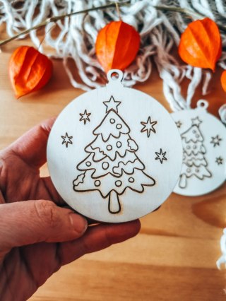 Bombka PEŁNA 8cm (2szt) - Choinka 01 - - - (Wesołych Świąt, Cicha Noc, bombki i zawieszki choinkowe, do kolorowania, kolorowanka