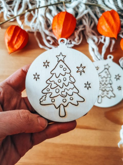 Bombka PEŁNA 8cm (2szt) - Choinka 01 - - - (Wesołych Świąt, Cicha Noc, bombki i zawieszki choinkowe, do kolorowania, kolorowanka