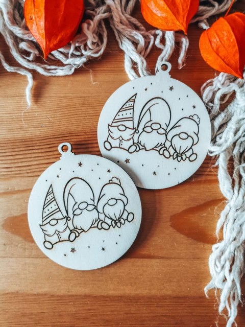 Bombka PEŁNA 8cm (2szt) - Skrzaty Świąteczne - - - (Wesołych Świąt, Cicha Noc, bombki i zawieszki choinkowe, do kolorowania, kol