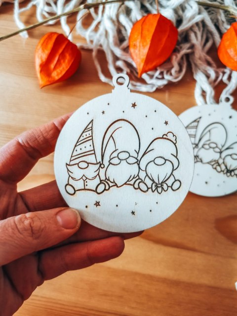 Bombka PEŁNA 8cm (2szt) - Skrzaty Świąteczne - - - (Wesołych Świąt, Cicha Noc, bombki i zawieszki choinkowe, do kolorowania, kol