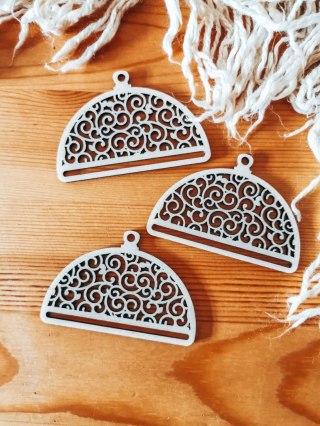 Bombka PÓŁOKRĄGŁA (3szt) - AŻUR 03 - - - (półbombka, połówka, Wesołych Świąt, zawieszka na choinkę)