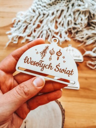 Bombka PÓŁOKRĄGŁA (3szt) - BOMBECZKI 01 - - - (półbombka, połówka, Wesołych Świąt, zawieszka na choinkę)