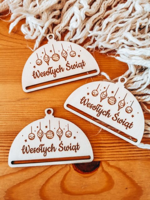 Bombka PÓŁOKRĄGŁA (3szt) - BOMBECZKI 02 - - - (półbombka, połówka, Wesołych Świąt, zawieszka na choinkę)